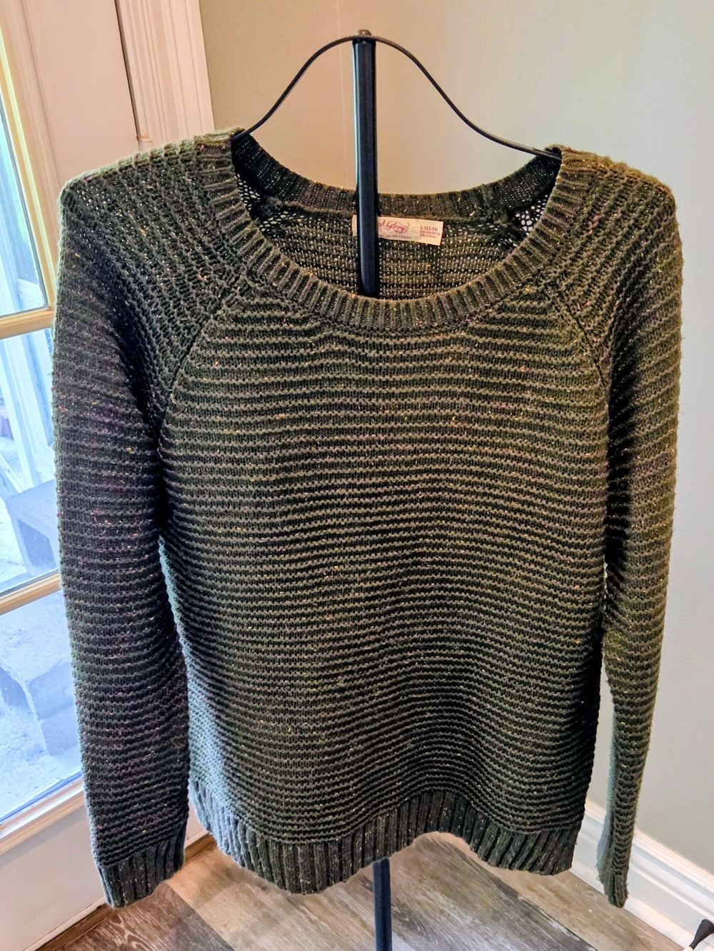 Faded Glory Olive Green Knit Crewneck Sweater
